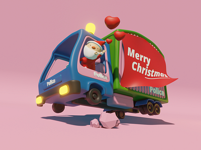 Santaclaus on the way 3dcharacter 3dillustration art blender color cute funny illustration isometric lowpoly santaclaus truck