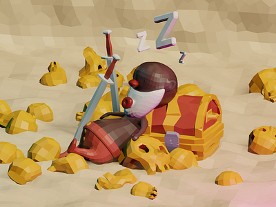 Treasure on the beach 3dcharacter 3dillustration blender illustraion isometric lazy lowpoly prirates sleeping