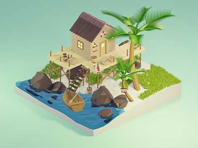 Dream house 3dillustration blender dock house illustration island isometric