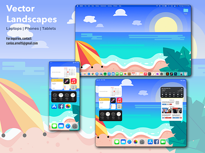 Mid-Day at the Beach adobeillustrator art creator design designwork freelance graphicarts graphics hireme illustration landscape laptop openforwork original phone tablet ui vector vector landscape wallpaper