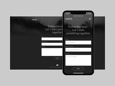 Bjorne – Coming Soon bear black branding clean contact landing mobile page ui web webflow wip