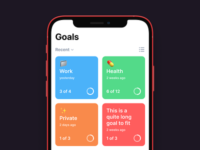 ✅ Done! - Goals app branding card check off clean colors create delete resolve create task done fintory goal app list productivity tasks screen todo