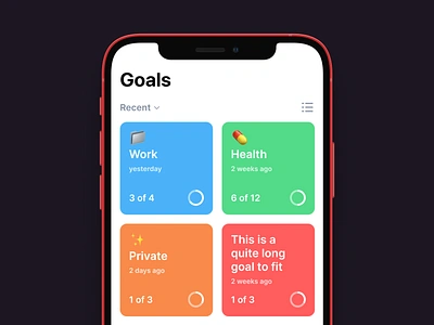 ✅ Done! - Goals app branding card check off clean colors create delete resolve create task done fintory goal app list productivity tasks screen todo