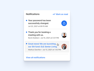 Notifications clean comments components design system drop down inbox manage mark as read messaging modal new message notification panel password saas see all settings ui ux view all