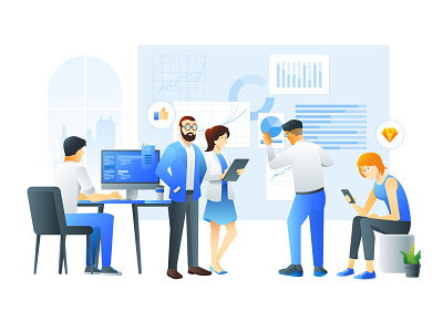 Team Illustration banking code design finance flat illustration payments projectmanager sketch team website