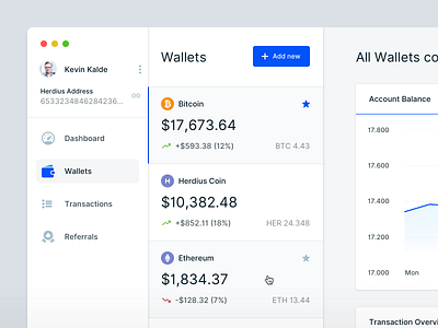 Cryptocurrency App - Wallet Overview app banking crypto crypto currency crypto wallet cryptocoin cryptocurrency dashboard finance financial financial app mac app payment ui user experience user interface ux wallet wallets