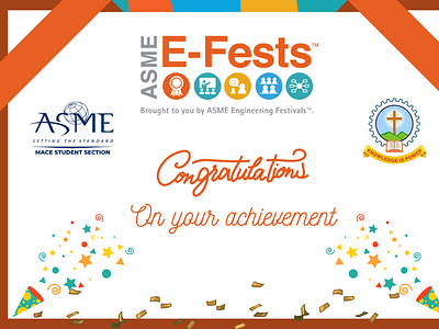 Certificate from ASME E-Fests Swag