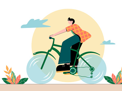 Flat vector illustration - walking on a bicycle adobe illustrator branding design flat flat vector graphic design illustration logo vector vector art web