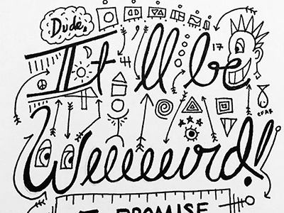 Weird black and white bw hand type illustration ink