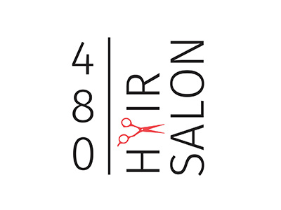 480 Hair Salon 480 480 hair salon branding hair salon logo red and black scissors