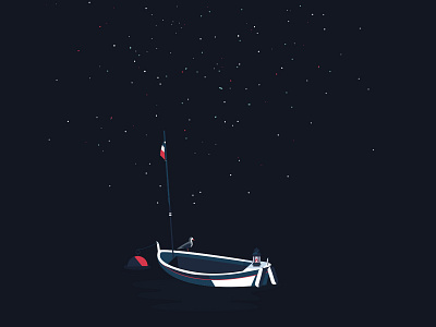 À la belle étoile boat color côte dazur french riviera illustration nice night pointu print
