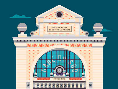 Gare Du Sud building city french riviera illustration mediterranean nice print train station