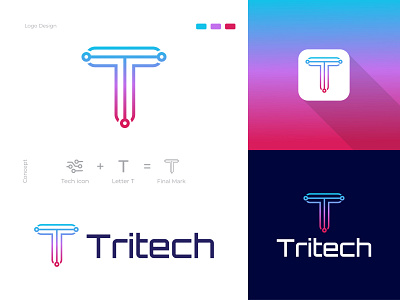 Tritech Technology Logo branding company data digital digitalize graphic design iconic identity illustration it it logo letter logo logo logo design minimal monogram t logo tech technology vector
