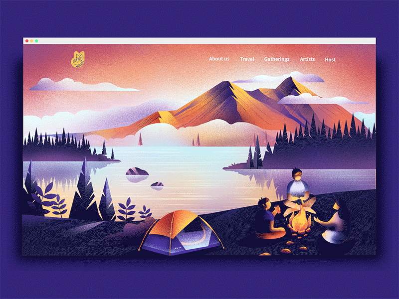 Camp Site animation camping design illustration mountains outdoor parallax people texture travel web design website