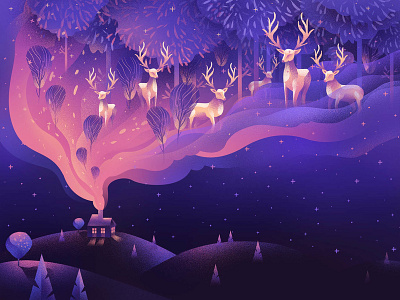 The deer forest animal deer design illustration inspiration magic mountains mystical night outdoor surreal texture travel