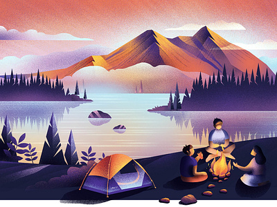 Bonfire night adventure camping design illustration inspiration mountains night outdoor people travel website