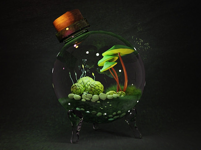 Terrarium ball 3d 3d design ball black blender cork cycles eevee glass green light magic ball nature terratium