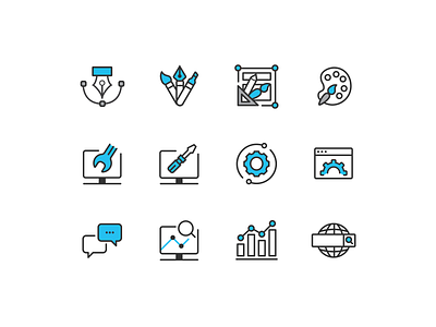 Corporate set icons analytics design development icon icon set message seo support