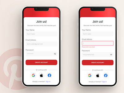 Sign Up Screen - Pinterest Inspired product design sign up sign up page ui ui design uxui design