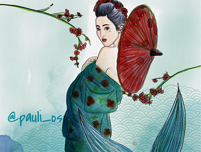 Japanese mermaid digital illustration illustration womanillustration