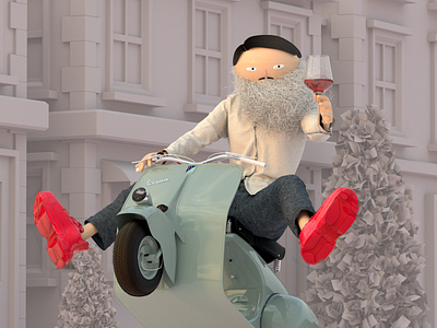 ride 3d art 3d character beard c4d character cloth illustration scooter wine