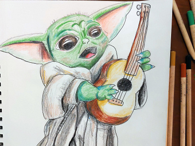 Baby Yoda playing a ukulele alabama baby yoda daily drawing illustration sketch ukulele