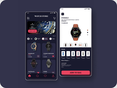 Watches application apps black page design e commerce mobile new apps template trending ui ux watch watch store