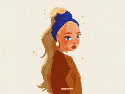 The girl with the pearl earring by Johannes Vermeer character character design flat flat illustration illustration portrait