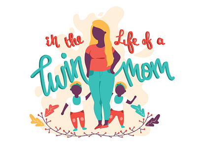 In The Life Of A Twin Mom babies character family flat girl illustration mommy twin girls twin mom twins vector