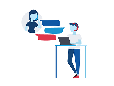 Tech Support agent calling character customer service flat flat illustration illustration it office desk technical support vector