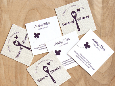 Cakes of Whimsy bakery business cards butterfly cakes moo spoon