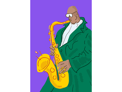 Jazz 2 cartoon comic illustration illustrator jazz festival minimal music musician pastel procreate saxophone vector weird