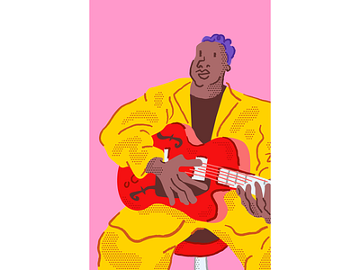 Jazz 5 black cartoon character comic drawing guitar guitarist illustration illustrator ipad jazz lines minimal music pastel pink procreate sketch vector yellow