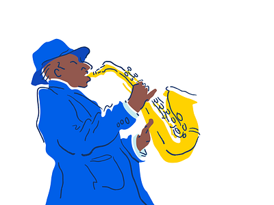 Jazz 1 Alt blue cartoon comic illustration illustrator ipad jazz lines minimal music musician pastel procreate saxophone sketch soul vector