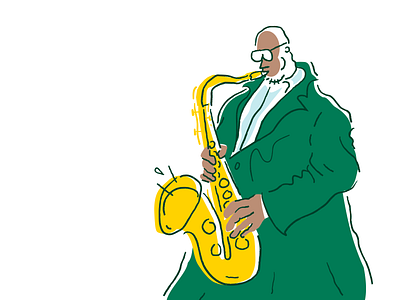 Jazz 2 Alt cartoon character comic drawing festival green illustration illustrator ipad jazz lines minimal music musician procreate quirky saxophone sketch vector weird