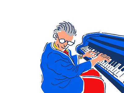 Jazz 6 Alt bright cartoon character comic drawing illustration illustrator jazz linestyle minimal music musician old man pianist piano pop procreate sketch vector weird