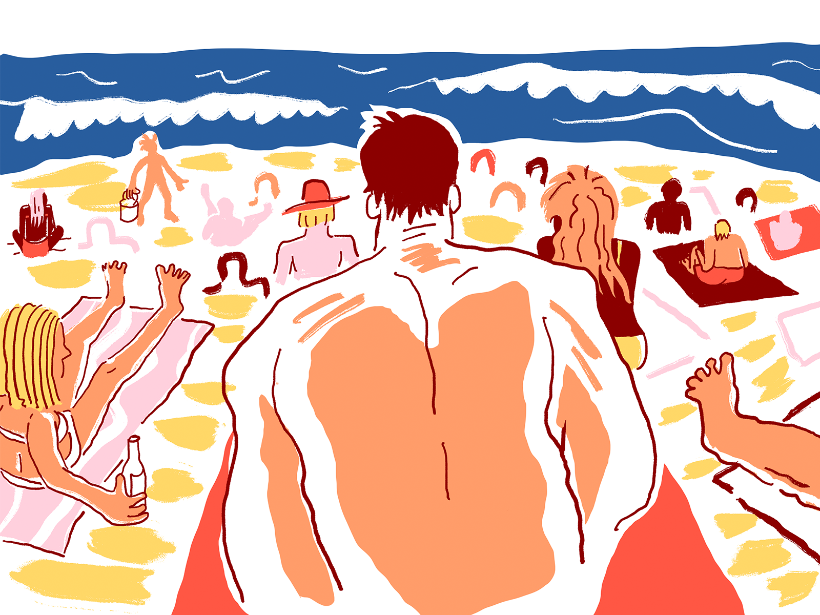 Plage 1 beach beach party cartoon character colorful comic drawing illustration illustrator minimal people procreate sea sea side summer sunny vector wave waves weird