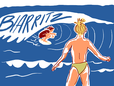 Plage 5 beach biarritz character cut out drawing france illustration illustrator ipad minimal online pastel procreate sea sketch summer surf surfing topless vector
