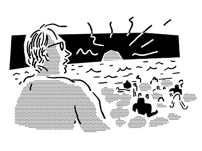 Beach dude beach black and white character comic cut out drawing halftone illustration illustrator line art lines minimal ocean people procreate sea sketching summer sunset vector
