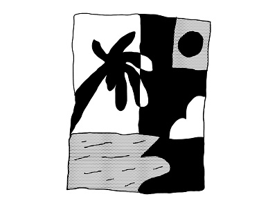Sea side abstract beach black and white comic composition halftone holidays illustration illustrator loose line minimal palm tree poster procreate sea summer tropical vector waves weird