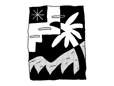Tropical beach black and white cityscape cubist hald tone illustration illustrator landscape lo fi minimal minimalist miro palm tree pattern procreate stars tropical vector waves weird