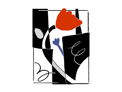 Flower Power abstract black and white blue composition expressive flower half tone illustration illustrator lines minimal poster procreate red shapes simple sketch tulip vector weird