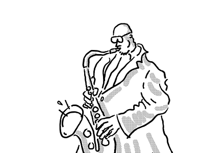 Sax man 2 blowing some serious sax black and w character comic design festival half tone hand drawn illustration illustrator line art lines minimal music procreate sax saxophone saxophonist simple vector weird