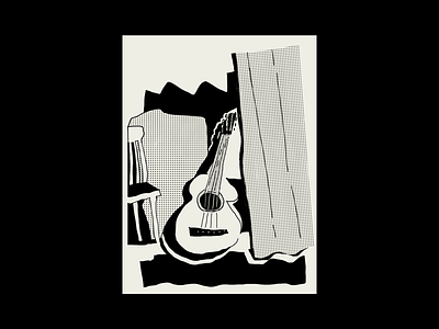 Guitar and chair abstract art black and white boho boho art collage drawing guitar half tone illustration illustrator minimal music observational poster procreate sketch still life vector