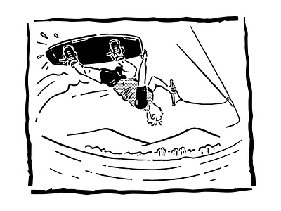 Wakeboarding black and white character comic crazy extreme fun half tone illustration illustrator lineart minimal minimalist procreate screenprint simple t shirt tshirt vector wakeboard wakeboarding