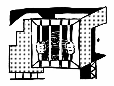 Prison Man black and white cartoon character comic cubism cubist drawing fernand leger half tone illustration illustrator jail labyrinth minimal modernism painting prison prisoner procreate simple