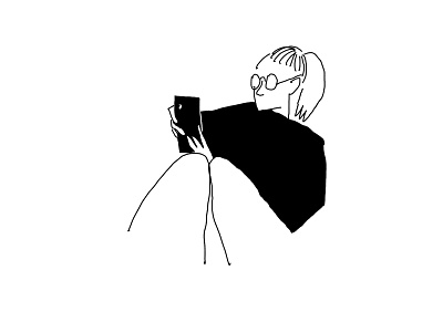 Phone girl black and white character chilling funny girl illustration illustrator iphone line art lineart looking minimal minimalist observational pencil phone procreate simple sketch weird