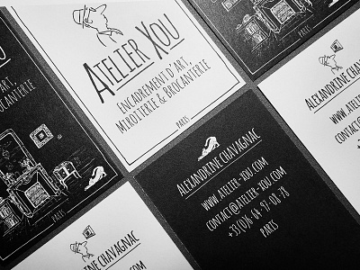 Atelier Xou black and white branding business card cat framing french identity illustration logo print xou