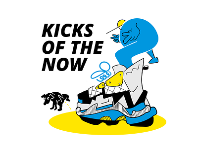 Kicks of the now colorful comic dog fashion illustration kicks shoes sole trainers trendy weird wtf yellow