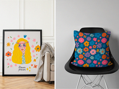 Frame & pillow hippie vibe flower frame hippie illustration lettering love pattern pillow summer summer vibes